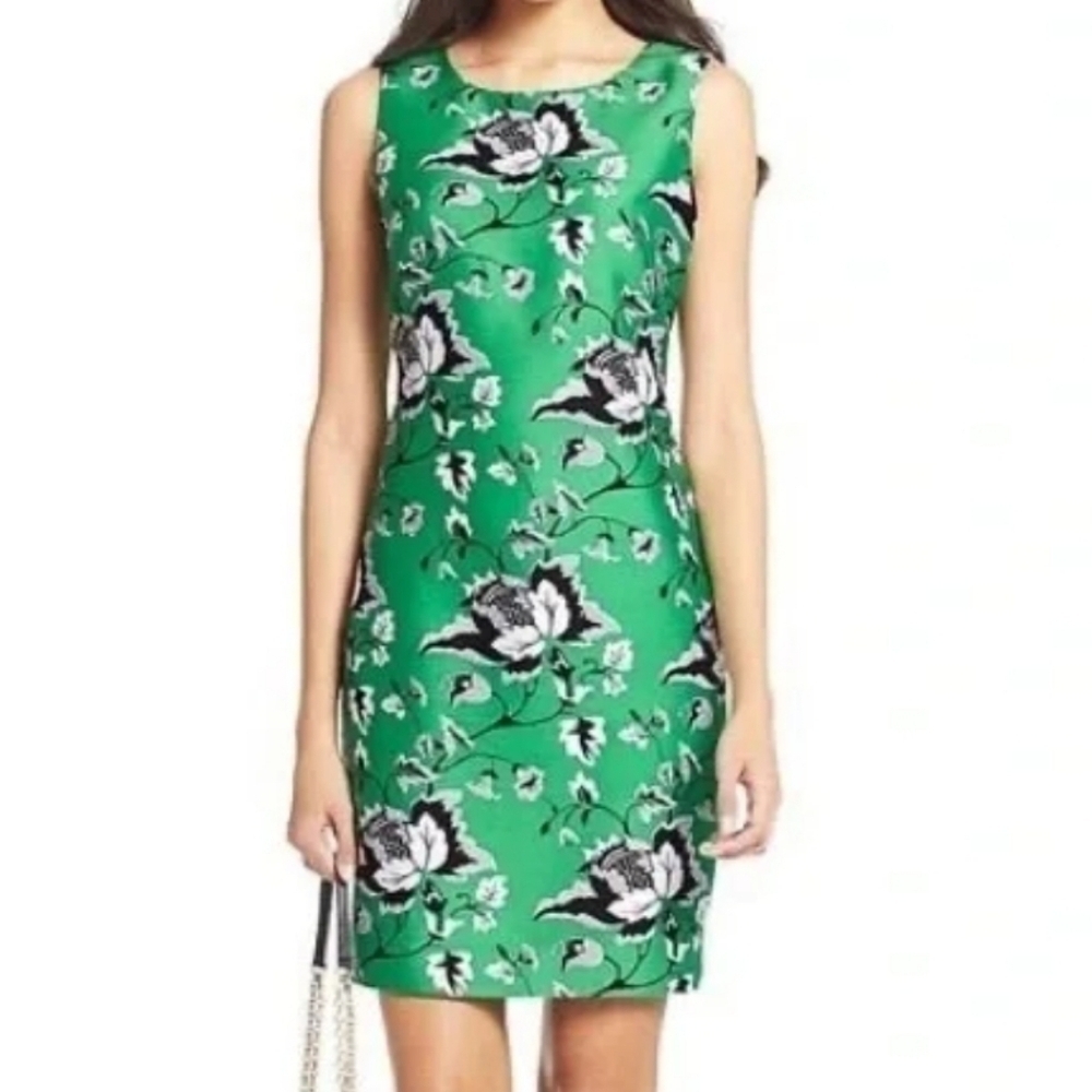 Diane Von Furstenberg Green Floral Sofia Silk/Wool Blend Sheath Dress Size 4